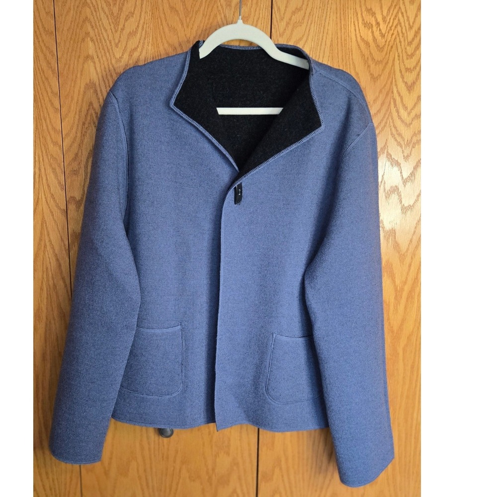 Jillian Jones Reversible Wool Blend Jacket Blue Grey Toggle XL